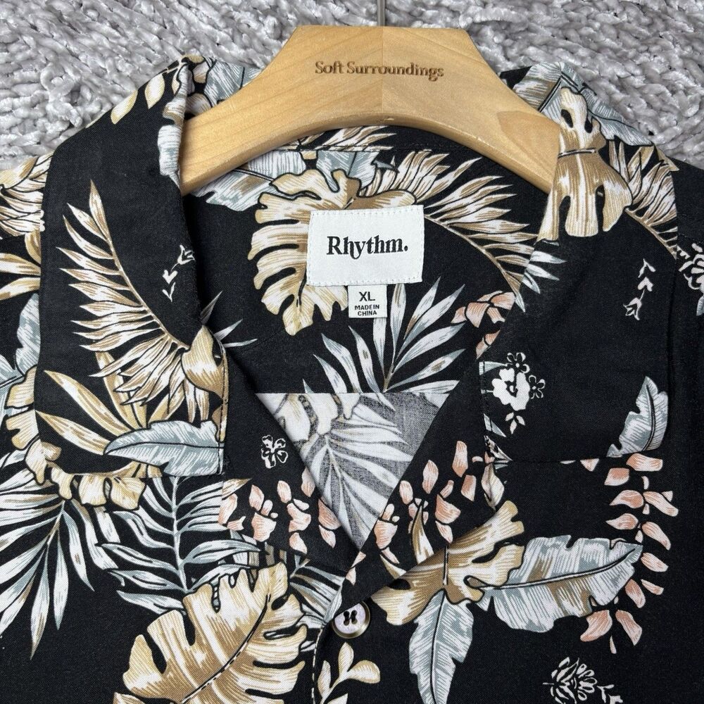 Rhythm Hawaiian Shirt Mens XL Floral Beach Short Sleeve Tropical Rayon Preppy